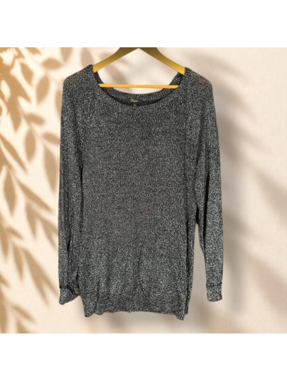 Cupio Sweater Pullover Women L Large Black Knit Metallic Long Sleeve Soft Cozy